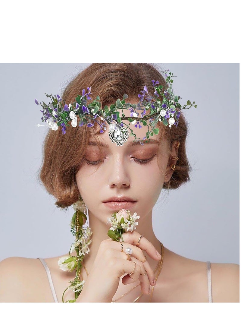 SYOSI Flower Headband for Wedding Girls Boho Floral Crown Wedding Hair Accessories for Kids Princess Headpiece Flower Headband for Girl and Flower Girls Adjustable Headband for Wedding Festival Party - Image 5