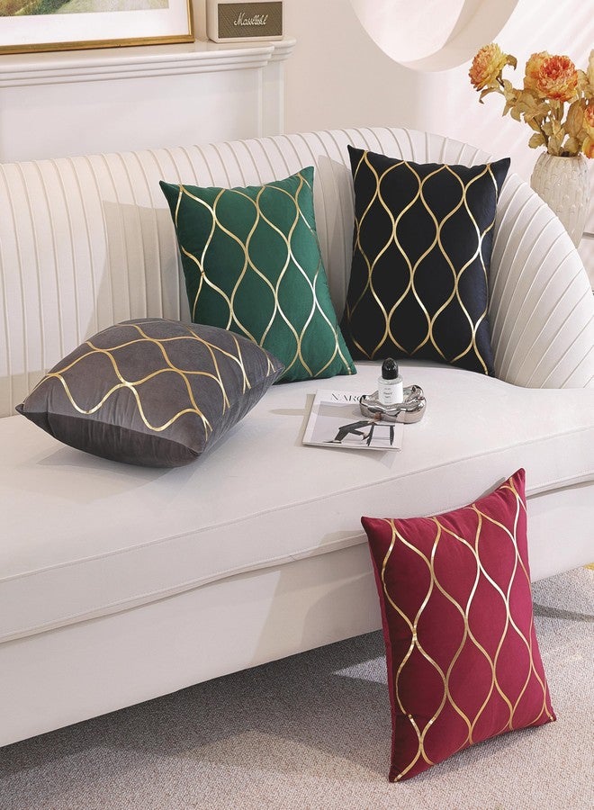 Gyulin Pack of 4 Gold Velvet Throw Pillow Covers 18x18 Inches Solid Square Pillow Covers Geometric Cushion Covers for Couch Sofa Home Bedroom Décor, Navy Blue - Image 5