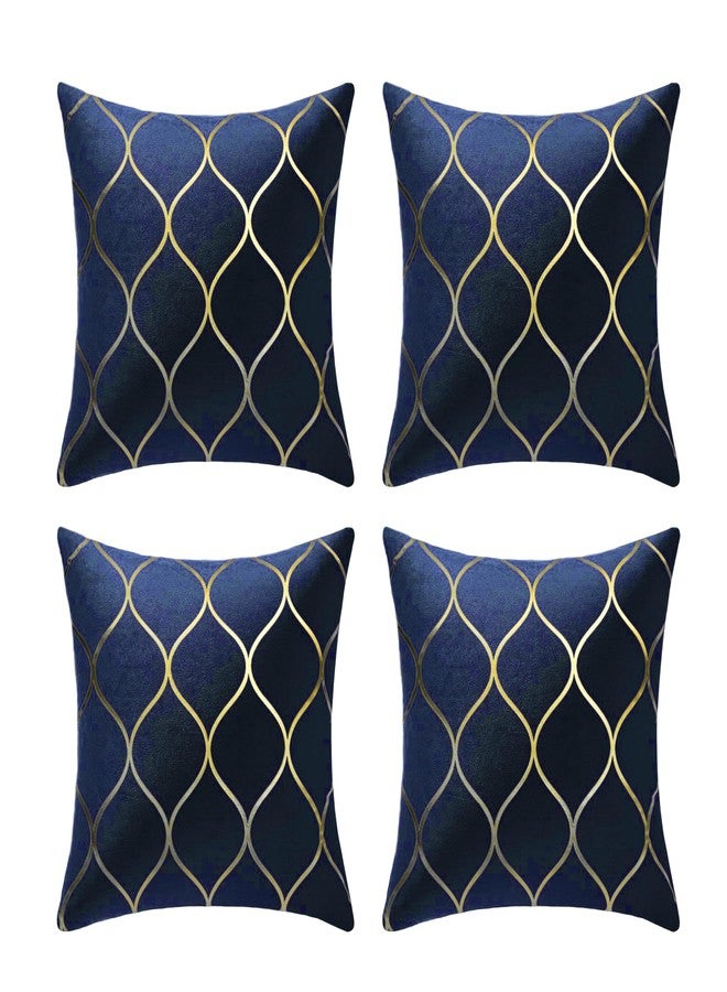 Gyulin Pack of 4 Gold Velvet Throw Pillow Covers 18x18 Inches Solid Square Pillow Covers Geometric Cushion Covers for Couch Sofa Home Bedroom Décor, Navy Blue - Image 1