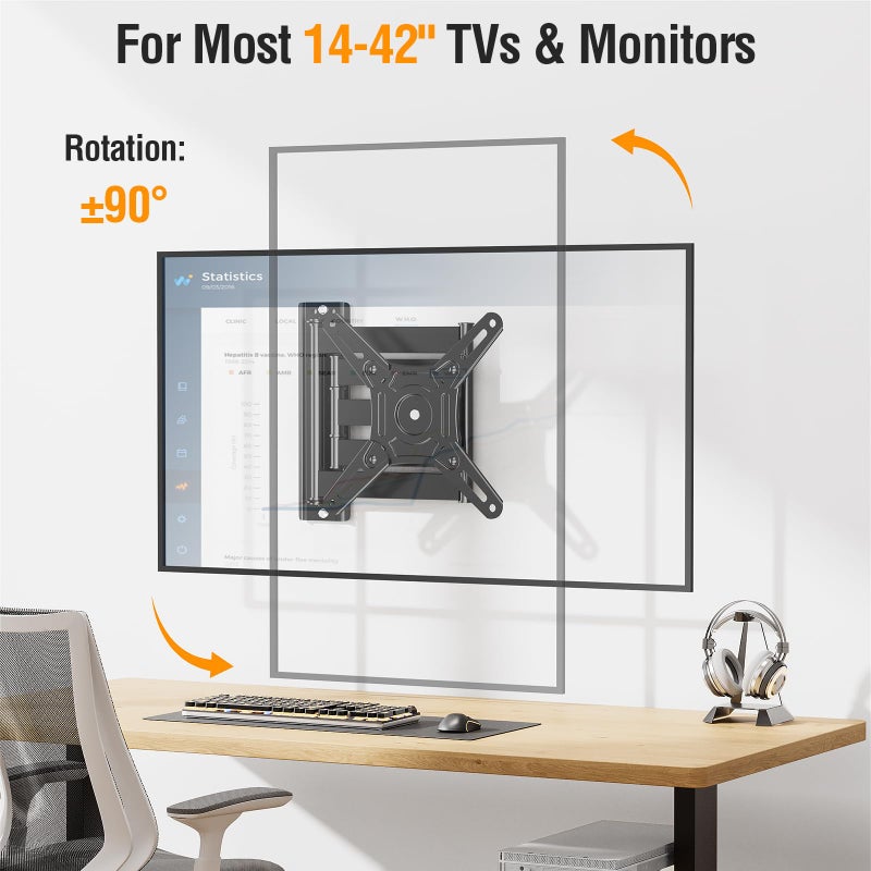 ELIVED Long Arm TV Wall Mount for Most 14-42 Inch tvs & Monitors, 21.7 Inch Long Extension TV Mount Swivel and Tilt, Full Motion Wall Mount Bracket Fit Max VESA 200x200mm, Holds up to 44 lbs. - Image 3