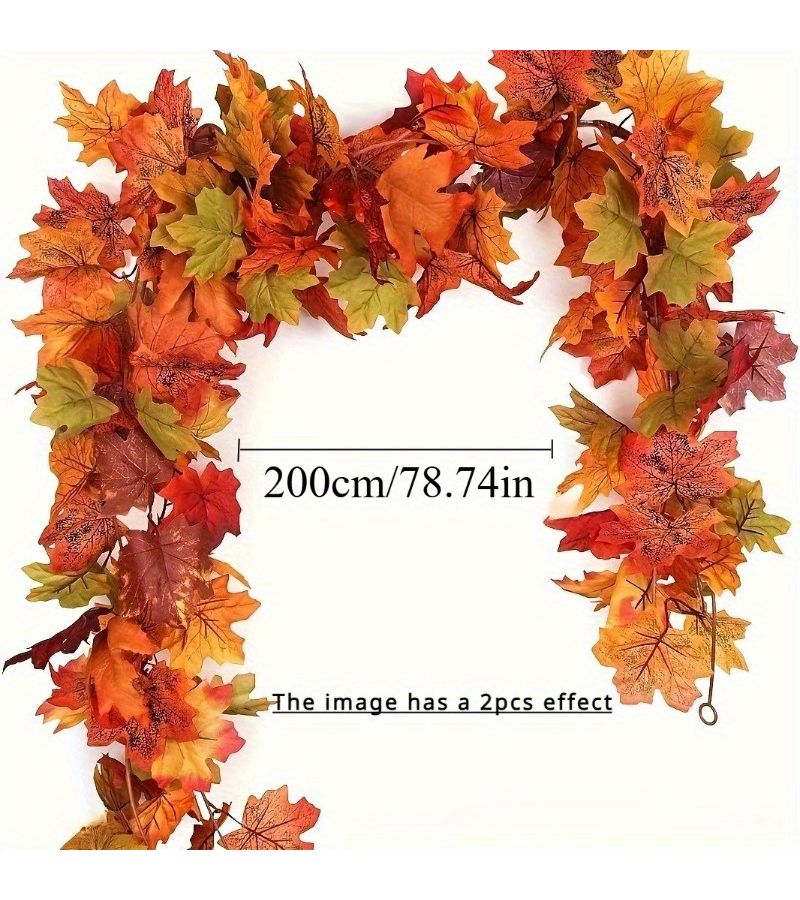 Handcrafted 50pcs Mixed Color Maple Leaf Garland 78.74 Inch Artificial Fall Foliage - Image 2