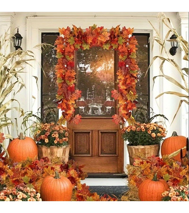 Handcrafted 50pcs Mixed Color Maple Leaf Garland 78.74 Inch Artificial Fall Foliage - Image 4