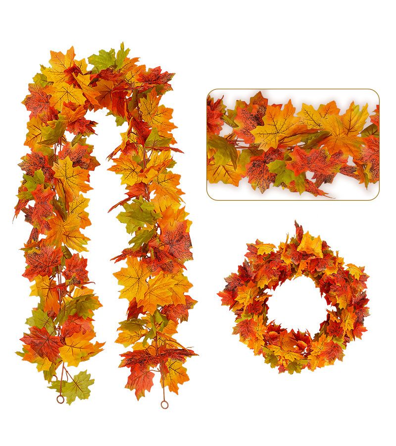 Handcrafted 50pcs Mixed Color Maple Leaf Garland 78.74 Inch Artificial Fall Foliage - Image 1