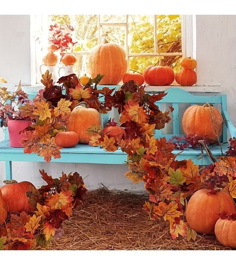 Handcrafted 50pcs Mixed Color Maple Leaf Garland 78.74 Inch Artificial Fall Foliage - Image 3