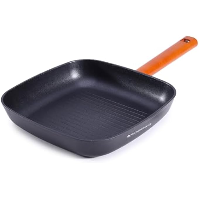Wonderchef Caesar Forged Virgin Aluminium Grill Pan 24Cm Black Greblon C3 NonStick Coating Pfoa Free German Beechwood Handles Use For Grilling Tikkis Breads Rolls Meat Paneer - Image 3