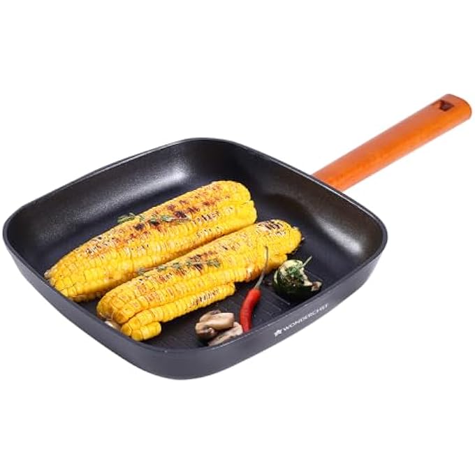 Wonderchef Caesar Forged Virgin Aluminium Grill Pan 24Cm Black Greblon C3 NonStick Coating Pfoa Free German Beechwood Handles Use For Grilling Tikkis Breads Rolls Meat Paneer - Image 2