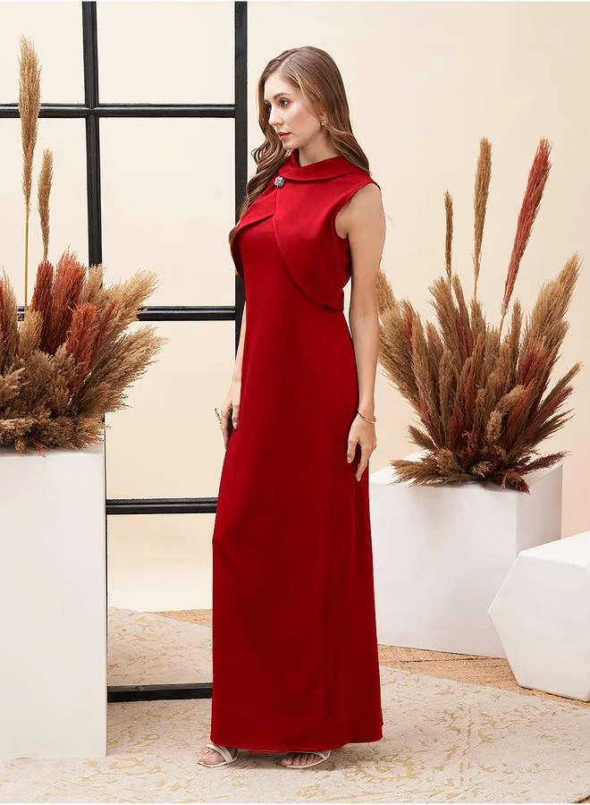 Mish Mish Collared Overlap Detail Maxi Dress with Back Slit