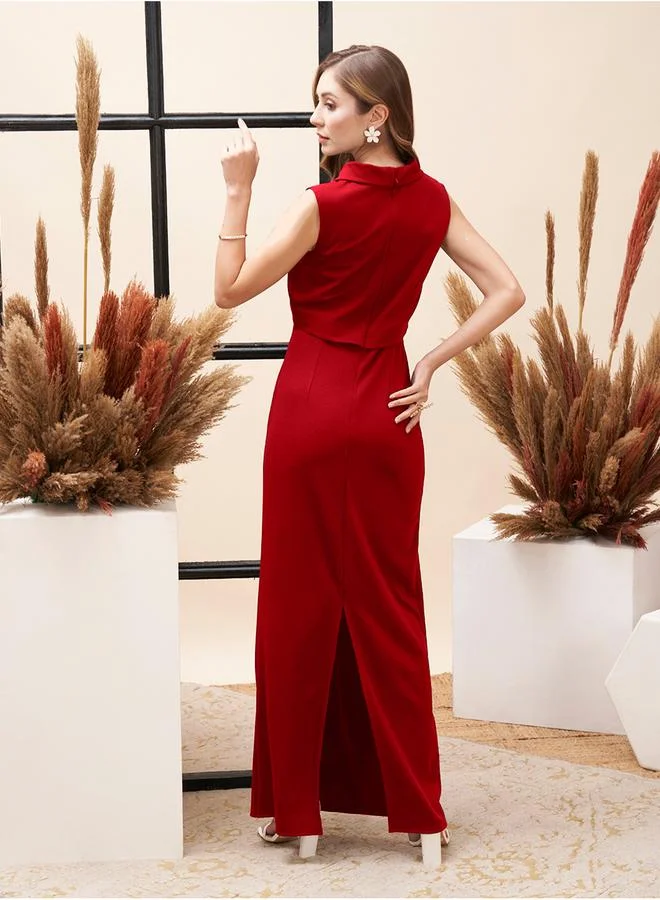 Mish Mish Collared Overlap Detail Maxi Dress with Back Slit