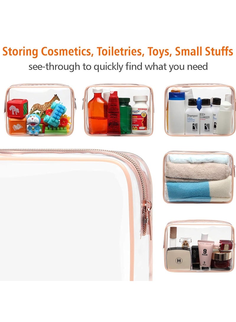 YelaJoy 3PCS Portable Clear Makeup Bag,  PVC Toiletry Bag for Travel Size Toiletries, Carry on Airport Airline Compliant Bag, Toiletry Bag for Home Bath and Travel etc ( Rose Pink)  - Image 4