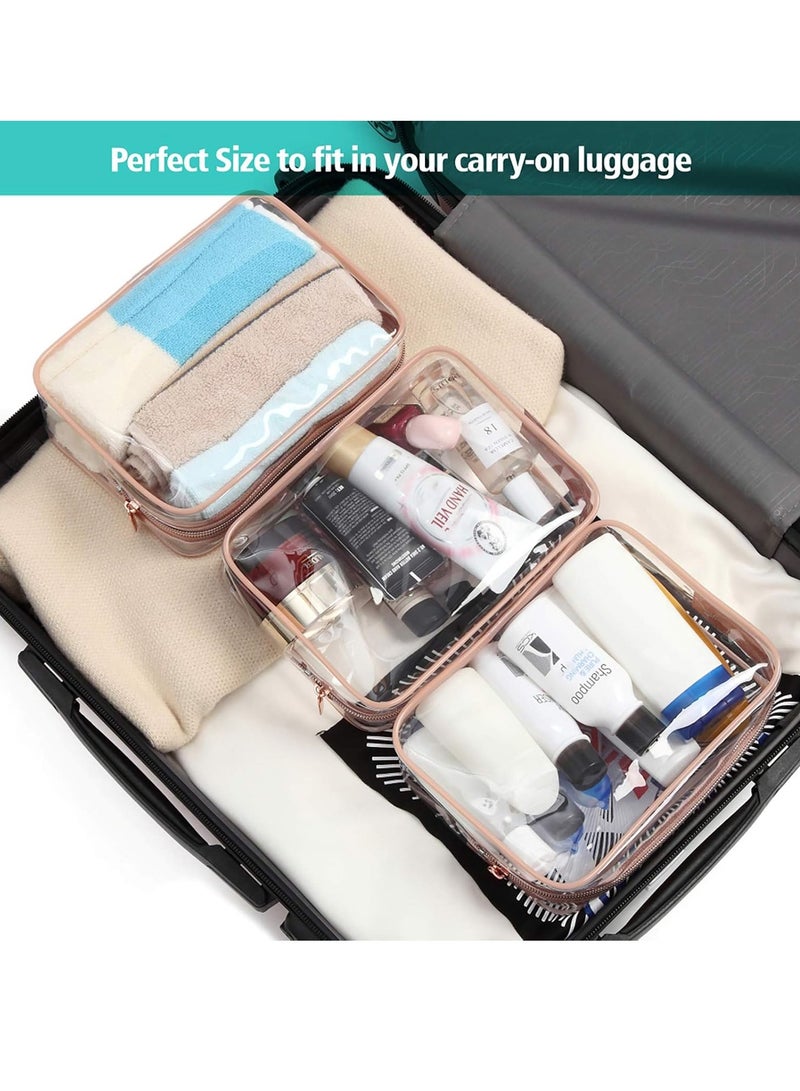 YelaJoy 3PCS Portable Clear Makeup Bag,  PVC Toiletry Bag for Travel Size Toiletries, Carry on Airport Airline Compliant Bag, Toiletry Bag for Home Bath and Travel etc ( Rose Pink)  - Image 5
