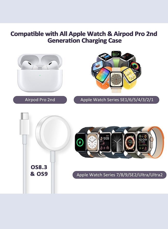 سلك شاحن ساعة USB C شحن سريع مغناطيسي متوافق مع Apple Watch ، كابل شحن ساعة لاسلكي متوافق مع Watch Series 9/8/7/Ultra/Ultra2/SE2/6/5/4/3/2/1/SE1 ، شاحن سريع مغناطيسي USB Runner ، 1 متر - Image 3