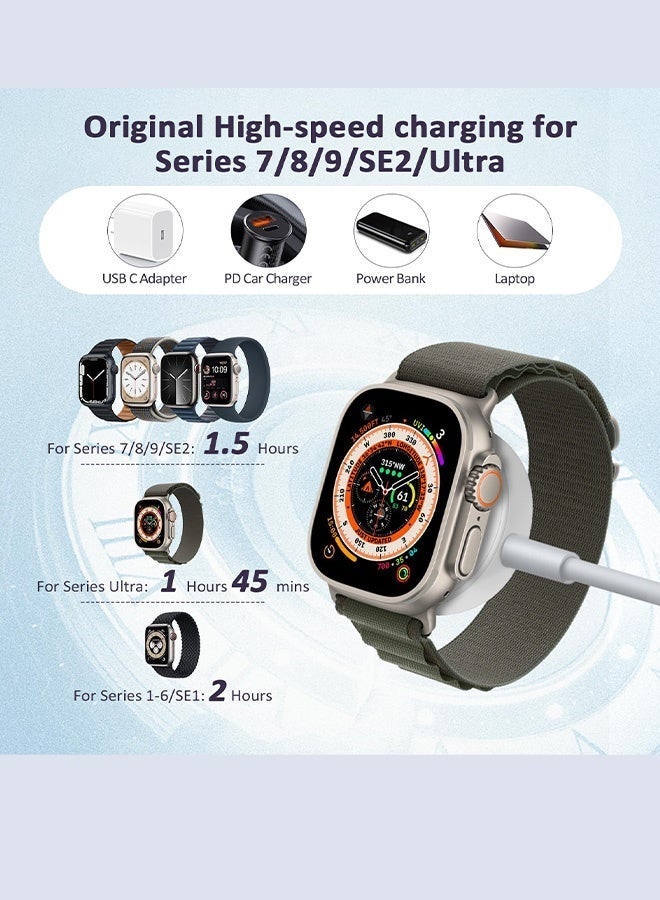 سلك شاحن ساعة USB C شحن سريع مغناطيسي متوافق مع Apple Watch ، كابل شحن ساعة لاسلكي متوافق مع Watch Series 9/8/7/Ultra/Ultra2/SE2/6/5/4/3/2/1/SE1 ، شاحن سريع مغناطيسي USB Runner ، 1 متر - Image 4