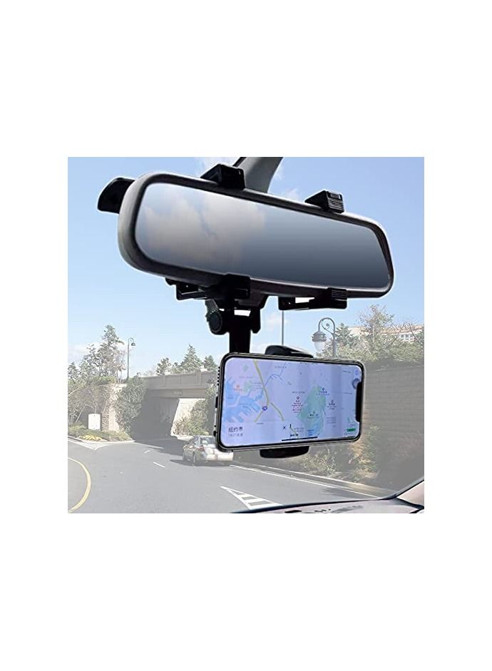 Rear View Mirror Phone Holder Mount with 270° Adjustable Clips - Image 1