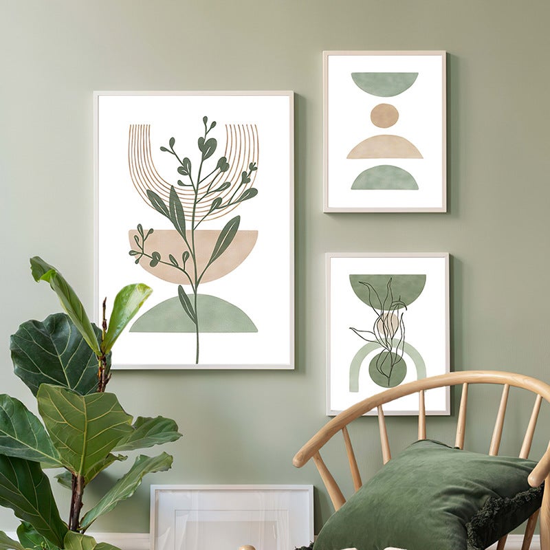 Modern Selling Small Fresh Green Abstract Geometric Plants Green Leaf Poster Bedroom Living Room Decorative Hanging Painting - Image 3