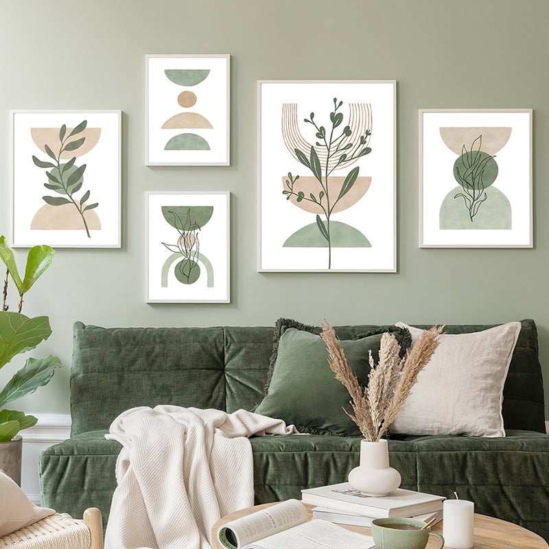 Modern Selling Small Fresh Green Abstract Geometric Plants Green Leaf Poster Bedroom Living Room Decorative Hanging Painting - Image 4