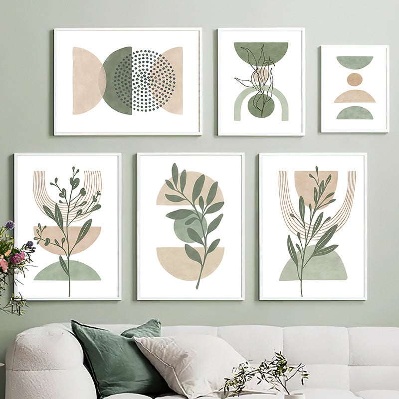 Modern Selling Small Fresh Green Abstract Geometric Plants Green Leaf Poster Bedroom Living Room Decorative Hanging Painting - Image 2