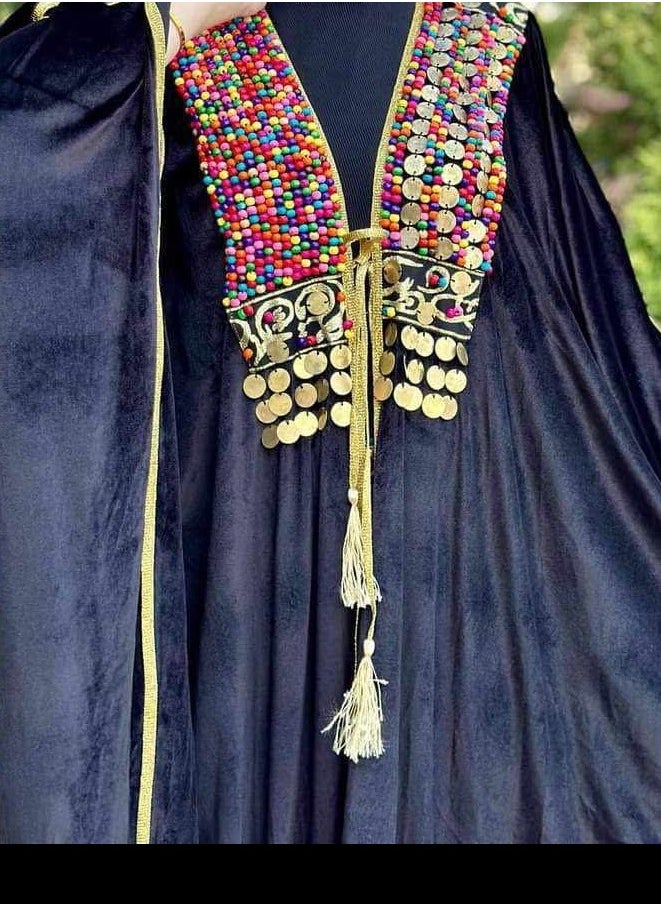 Women Ramadan Opened Kaftan Abaya velvet black with wooden beads - pzsku/Z0839610FCC8D7CBF6995Z/45/1741323929/35865794-fe05-4e2e-aad9-b3e00451a5d1