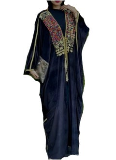 Generic Women Ramadan Opened Kaftan Abaya velvet black with wooden beads  - Image 1