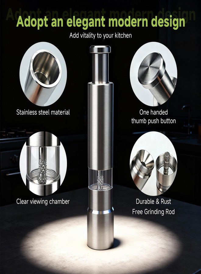 BOKKY Premium Stainless Steel Salt and Pepper Grinder Set – Refillable One-Handed Thumb Press Grinders with Stand – Ideal for Kitchen, Dining, and Gifts - Image 3