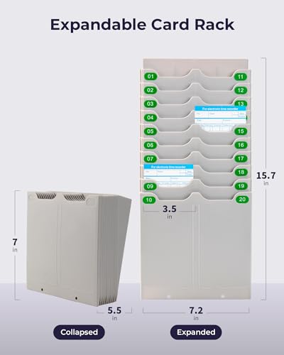 Volcora Expandable Time Card Rack 20 Pockets, Time Card Holder Wall Mount with 20 Number Stickers and 2 Screws, for Attendance Recorder - Image 2