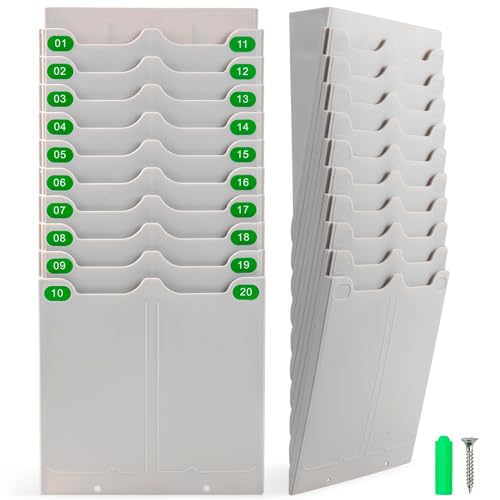Volcora Expandable Time Card Rack 20 Pockets, Time Card Holder Wall Mount with 20 Number Stickers and 2 Screws, for Attendance Recorder - Image 1
