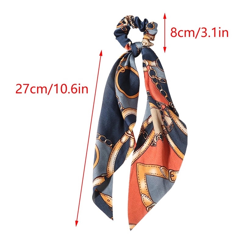 LFOUVRE 4pcs Chain Satin Hair Accessories - Ribbon Scrunchies with Long Tails, Knotted Hair Bands and Elastic Ties for Girls - Image 5