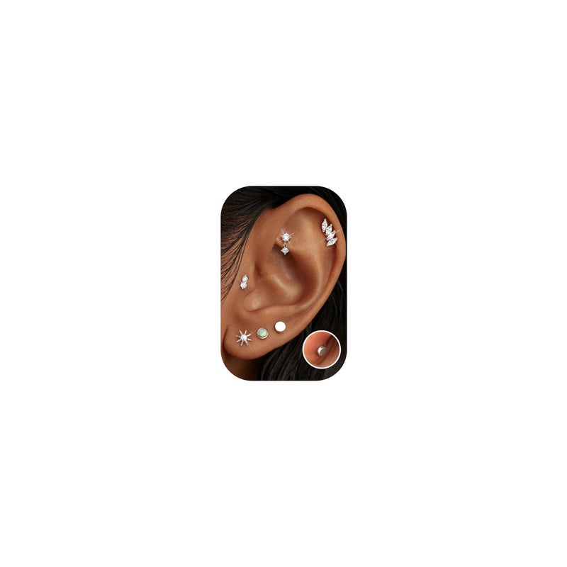 Fansilver 6 Pairs Hypoallergenic Flat Back Earrings 14K Gold Plated Stud Earrings for Women Trendy Small Cartilage Earring Stacks CZ Surgical Steel Earring Set Helix Conch Tragus Piercing Jewelry Silver - Image 1