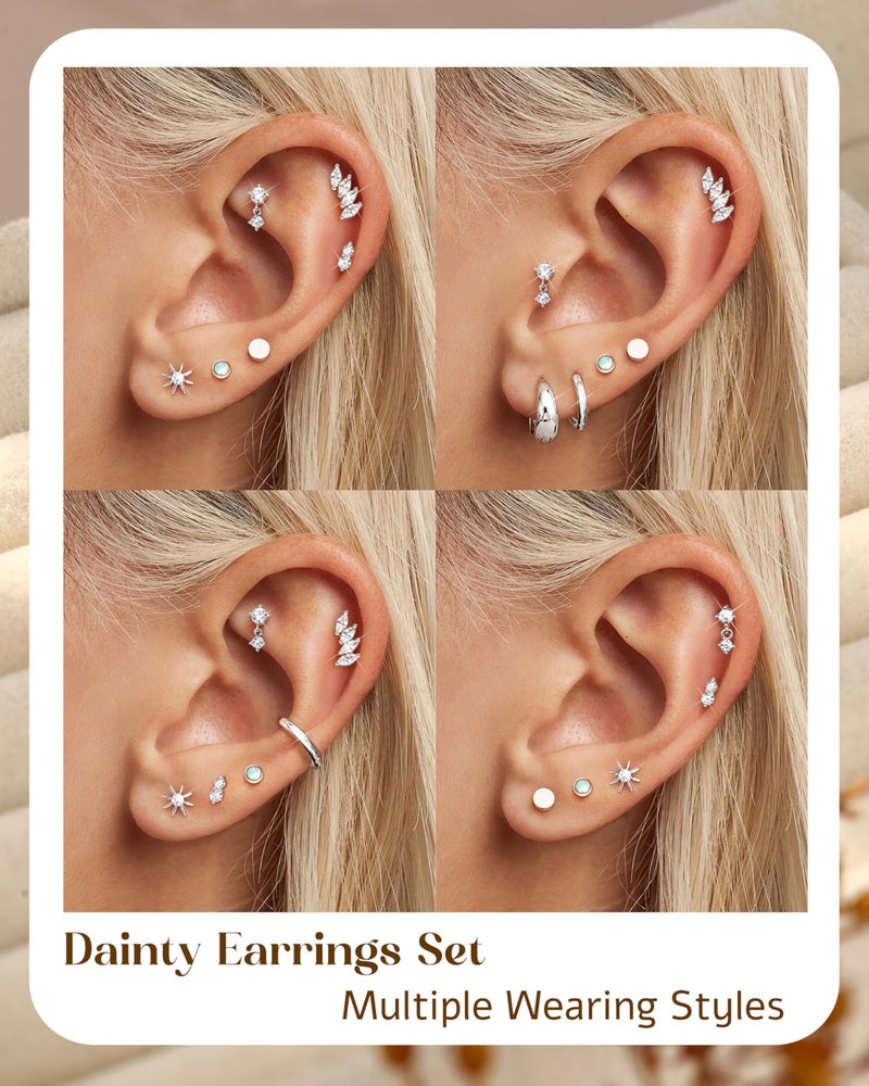 Fansilver 6 Pairs Hypoallergenic Flat Back Earrings 14K Gold Plated Stud Earrings for Women Trendy Small Cartilage Earring Stacks CZ Surgical Steel Earring Set Helix Conch Tragus Piercing Jewelry Silver - Image 5
