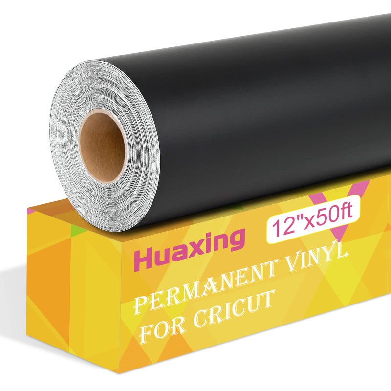 Huaxing Matte Black Permanent Vinyl for Cricut 12 x 50FT Permanent Adhesive Vinyl Roll for Cricut Silhouette Cameo Cutters Signs Craft Die Cutters