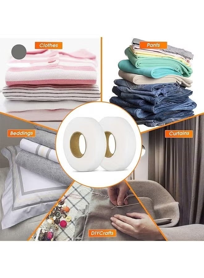 MUMO 4-Roll Double Sticky Iron-On Fabric Tape, White Iron-On Fabric Tape Heavy Duty Fusible Adhesive Hemming Strip to Repair Curtains Clothes Pants Pillow Case, No Sewing (0.78-inch, 63M) - Image 2