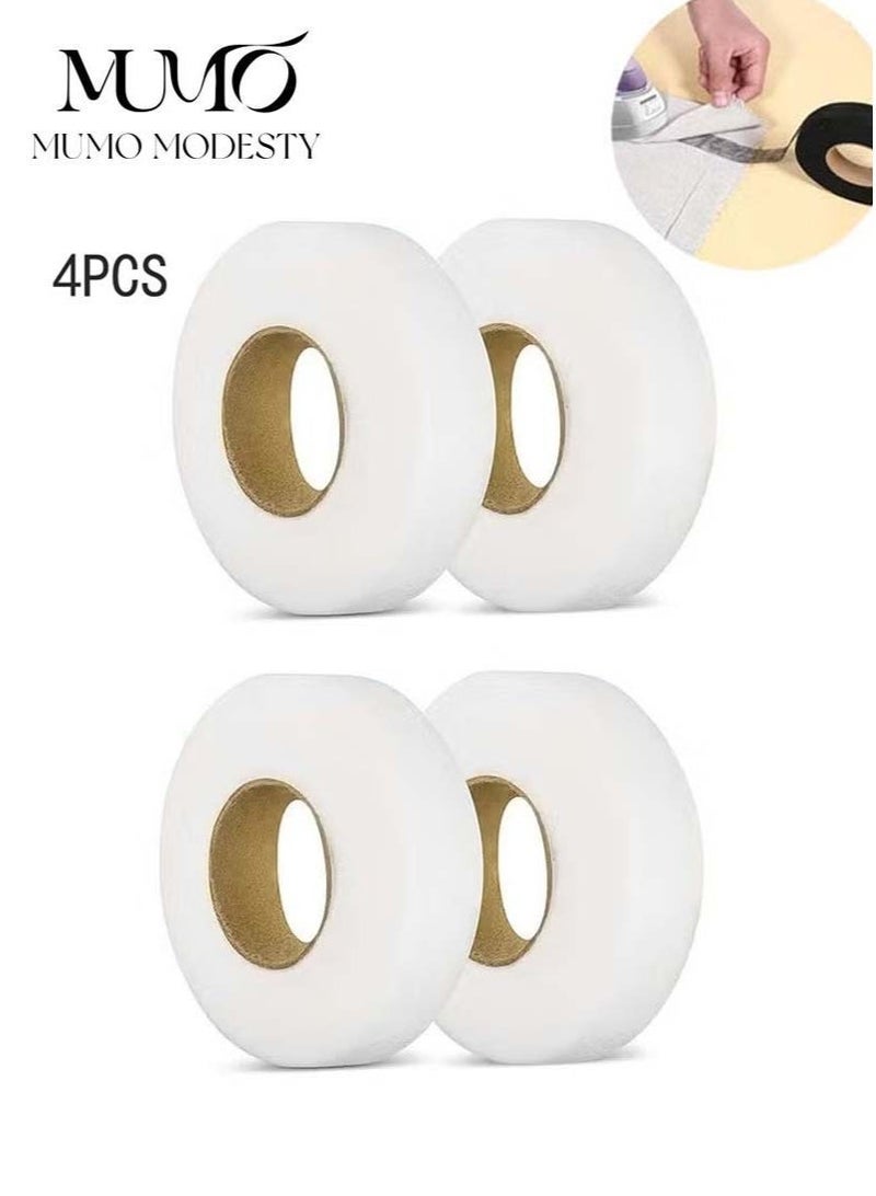 MUMO 4-Roll Double Sticky Iron-On Fabric Tape, White Iron-On Fabric Tape Heavy Duty Fusible Adhesive Hemming Strip to Repair Curtains Clothes Pants Pillow Case, No Sewing (0.78-inch, 63M) - Image 1