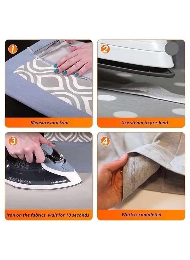 MUMO 4-Roll Double Sticky Iron-On Fabric Tape, White Iron-On Fabric Tape Heavy Duty Fusible Adhesive Hemming Strip to Repair Curtains Clothes Pants Pillow Case, No Sewing (0.78-inch, 63M) - Image 4