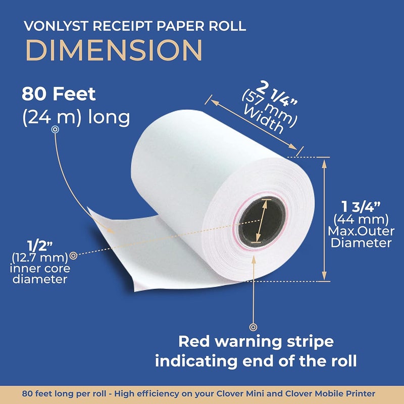 Vonlyst Receipt Paper for Clover Mini and Clover Mobile Thermal Printer 2 1/4 x 80 (30 rolls) - Image 4