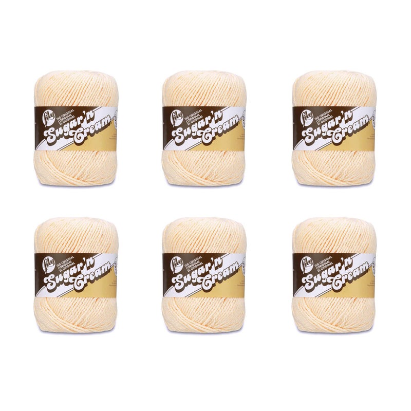 Lily Lily SugarN Cream Super Size Cream Yarn  6 Pack of 113g4oz  Cotton  4 Medium Worsted  200 Yards  KnittingCrochet 