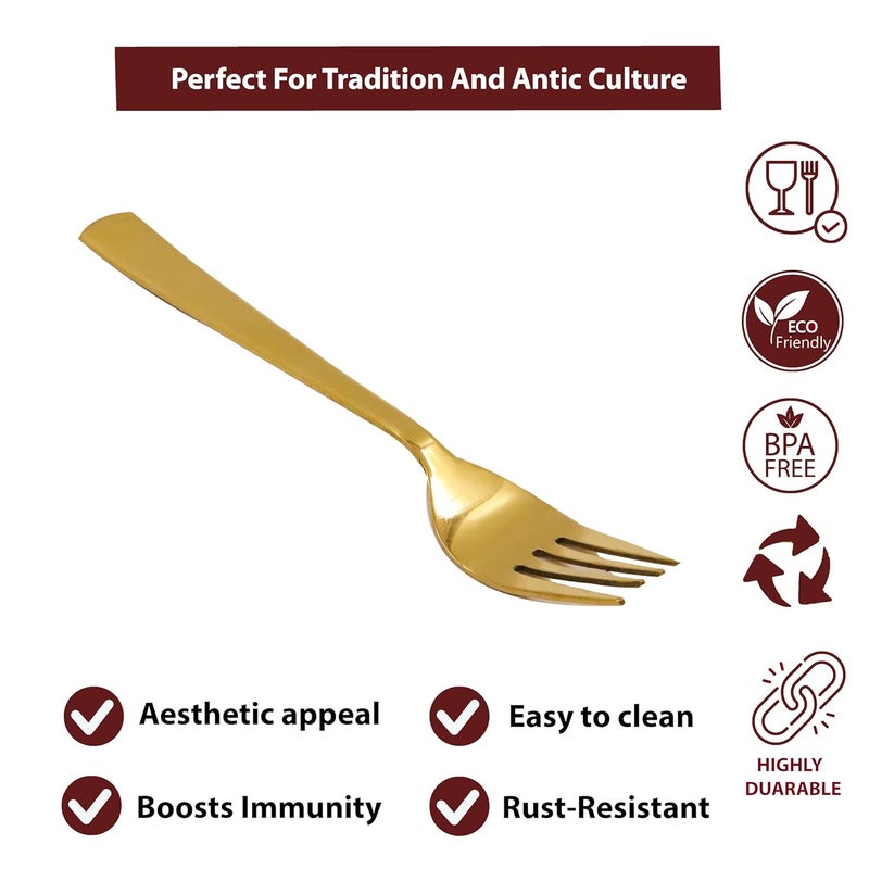 Putrika Spillbox Traditional Stainless Steel Gold ForkLuxury CurtleryBPA FreeNonToxicAntiRustFood Grade ForkDinnerwareTablewareDessert SpoonLength14cm Weight 19gms SSG Tea Fork Large4 - Image 5