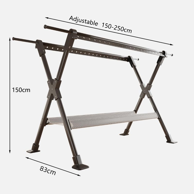 MOZOGOT Foldable X Clothes Drying Rack Expandable Laundry Drying Racks, Heavy Duty Freestanding Garment Rack Retractable Clothes Rack for Indoor Outdoor, Windproof Hooks (150CM, Grey) - Image 4