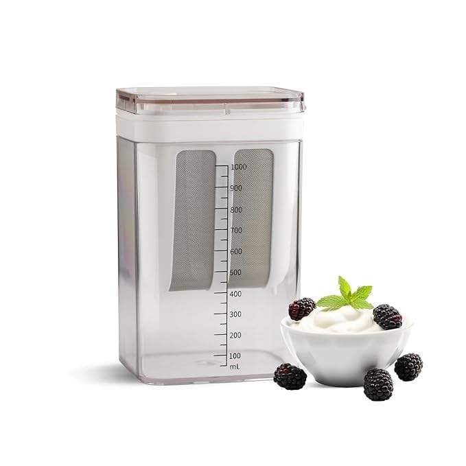 Dhanurdhar 1100ml Yogurt Maker Strainer Multipurpose Yogurt Filter with Fine Mesh Bag Lid Reusable Greek Yogurt Pouch Filter Kitchen Whey Separator Tool for Yogurt Juice Tea Nut Milk Cheese  - Image 1