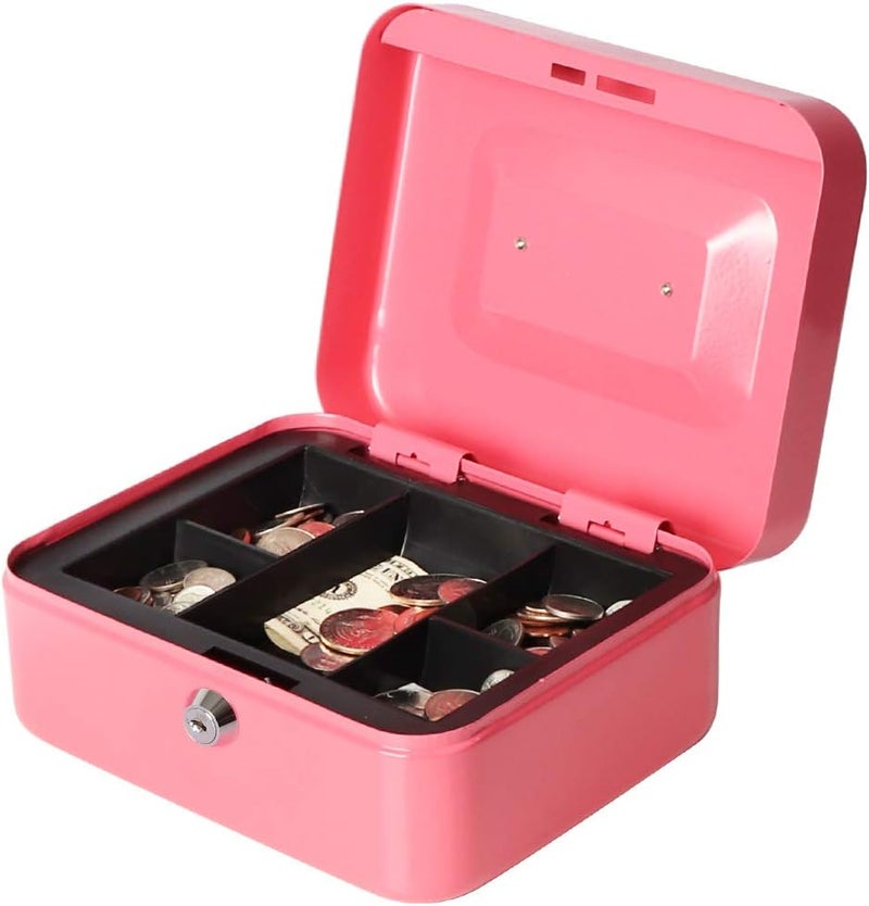 Decaller Cash Box with Money Tray, Metal Locking Money Box with Key Lock for Security, 7 4/5" x 6 1/3" x 3 1/2", Pink - Image 4