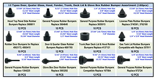 Dsnaduo 160 PCS Black Automotive Rubber Bumper Assortment, Rubber Stop Bumper Stopper Compatible With GM Ford and Chrysler Replace 20030, 8210, fit many models - Image 2
