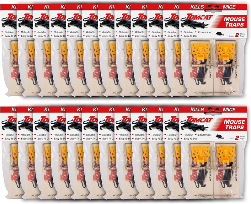 TOMCAT Mouse Traps (Wooden), Easy to Use, Effective Way to Catch Mice, 24-Pack - Image 1