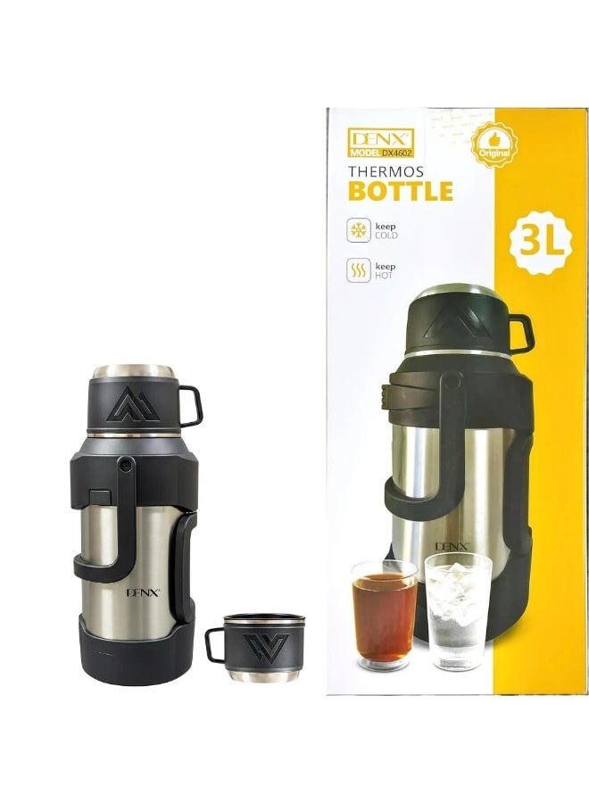 Denx Stainless Steel Vacuum Flask 3L , 24-48 Hr Hot & Cold Drink , Portable Travel Jug - Image 3