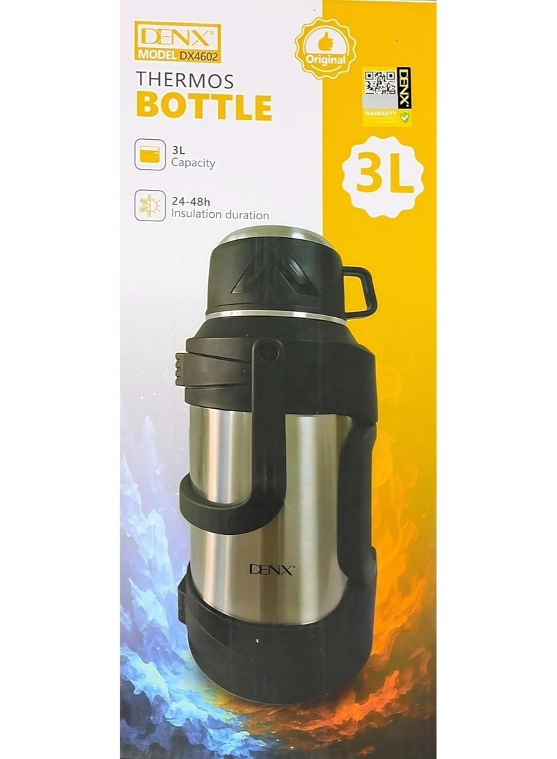 Denx Stainless Steel Vacuum Flask 3L , 24-48 Hr Hot & Cold Drink , Portable Travel Jug - Image 2