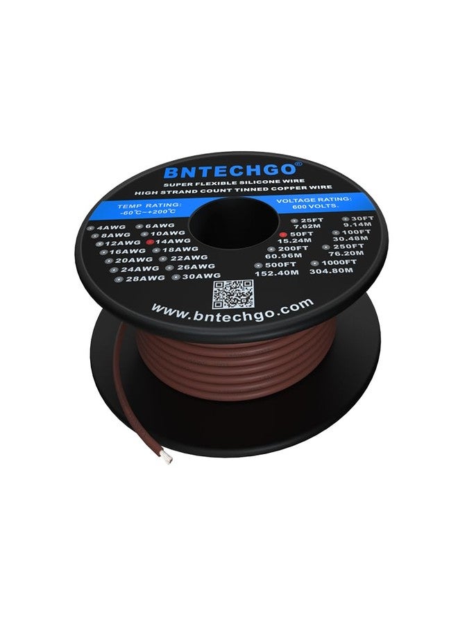 BNTECHGO 14 Gauge Silicone Wire Spool 50 ft Brown Flexible 14 AWG Stranded Tinned Copper Wire - Image 1