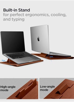 Spigen Laptop Sleeve Valentinus S 15 15.6 16 inch, for MacBook Pro, Built in Magnetic Flap with [Foldable Stand] Leather Laptop Case Cover, Laptop Pouch Bag - Classic Brown  - Image 2