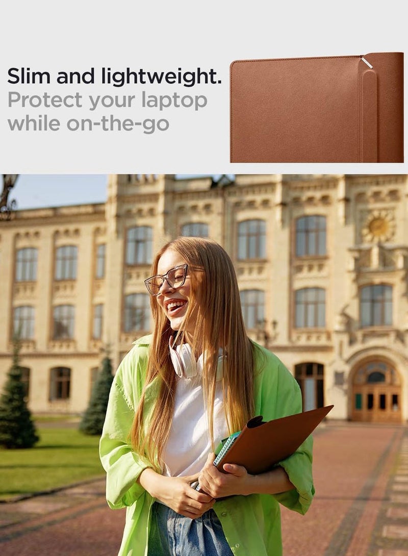 Laptop Sleeve Valentinus S 15 15.6 16 inch, for MacBook Pro, Built in Magnetic Flap with [Foldable Stand] Leather Laptop Case Cover, Laptop Pouch Bag - Classic Brown