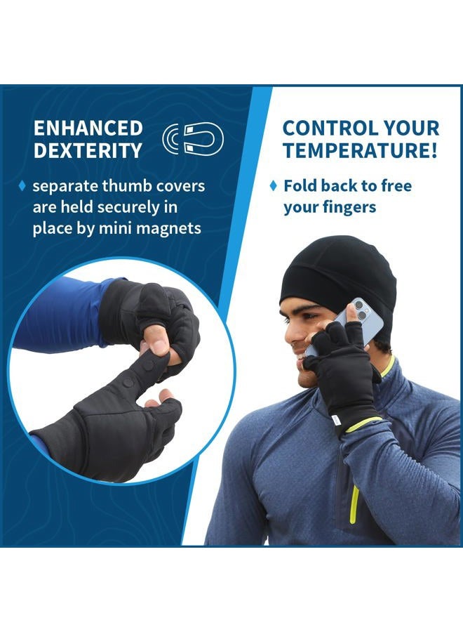 TrailHeads Men's Insulated Convertible Mittens - Winter Running Mittens - black, medium/large - Image 2
