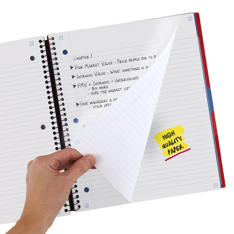 Five Star Advance Spiral Notebook + Study App, 3 Subject, College Ruled Paper, 8-1/2" x 11", 150 Sheets, Spiral Guard, Movable Tabbed Dividers, Fire Red (73134) - Image 4