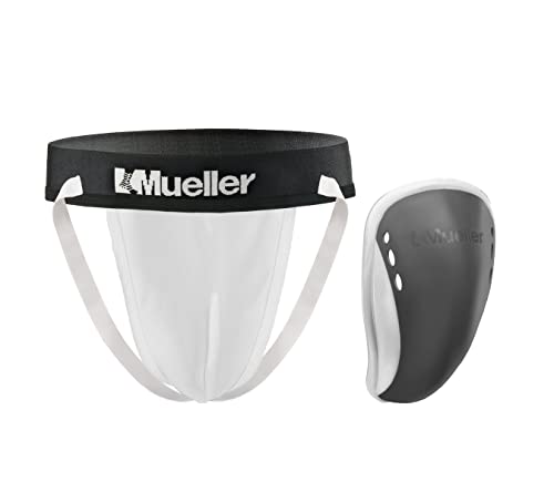 MUELLER Sports Medicine Mens Athletic Supporter with Flex Shield Cup Adult Jockstrap for Sports White UnderwearGray Cup Medium - Image 1