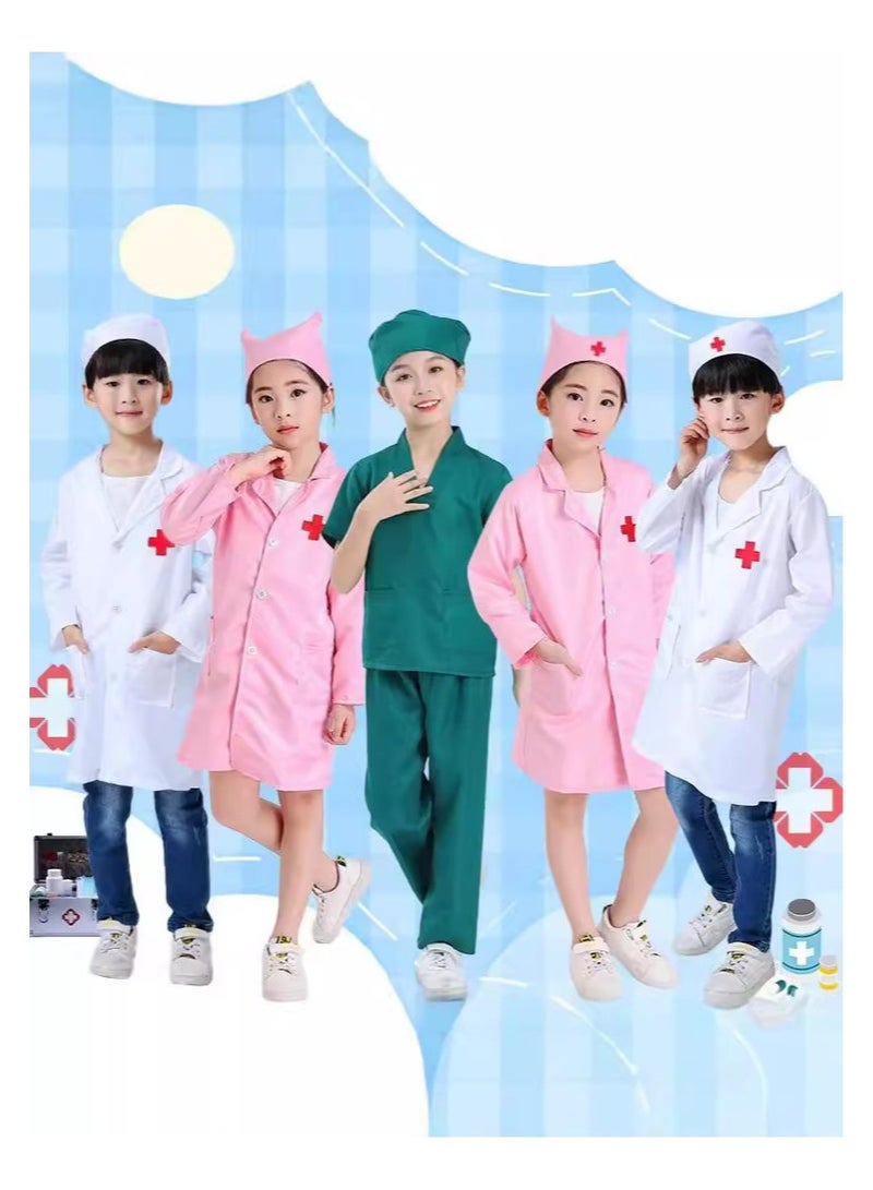 JAYATO 6 Pcs Doctor Costume Kit with Rich Accessories, Doctor-themed Pretend Play Playset, Nurse Uniform Playset with Stethoscope and Other Tools, Suitable for Cosplay, Themed Parties and Family Game Green Birthday Gift for Boys, 140cm - Image 2