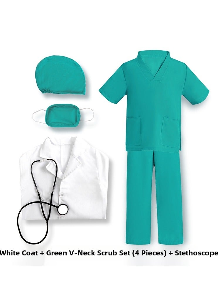JAYATO 6 Pcs Doctor Costume Kit with Rich Accessories, Doctor-themed Pretend Play Playset, Nurse Uniform Playset with Stethoscope and Other Tools, Suitable for Cosplay, Themed Parties and Family Game Green Birthday Gift for Boys, 140cm - Image 1
